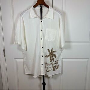 Resort Beach Shirt XXL Ivory Tropical Palm Coastal Vacation Button Up Casual